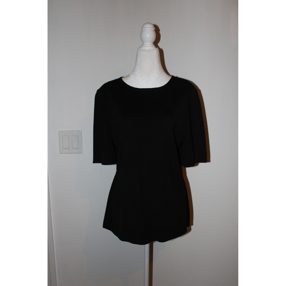 St. John Black Wool Blend Short Sleeve Peplum Knit Top Size 8 Back Zip NWOT